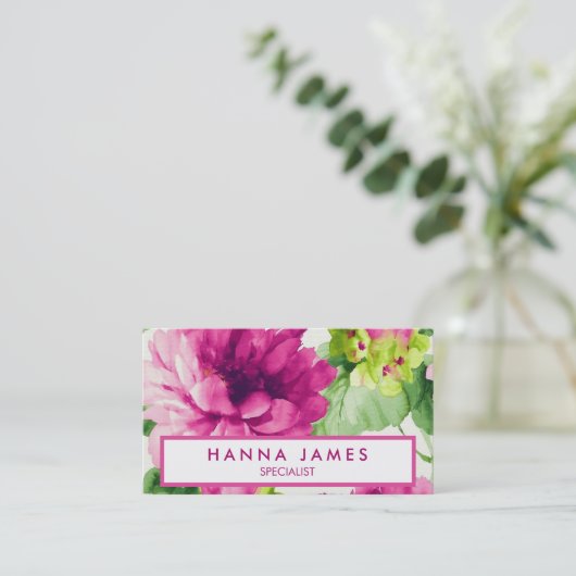 ヴィンテージピンク水色の牡丹パーソナライズされた 名刺 (スタンド正面)