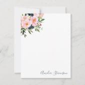 ヴィンテージピンク水色フラワースクリプト名 ノートカード (正面)