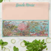 ヴィンテージピンク海シーライフカスタムビーチハウス キッチンタオル (折り畳み)