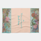 ヴィンテージピンク海シーライフカスタムビーチハウス キッチンタオル (横)