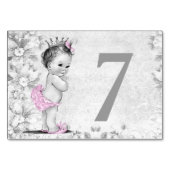 ヴィンテージピンク灰色ベビーシャワーテーブルカード テーブルナンバー (裏面)