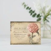 ヴィンテージピンク牡丹の日付を保存 案内ポストカード (スタンド正面)