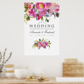 ヴィンテージピンク牡丹の水の色結婚の歓迎 ポスター (キッチン)