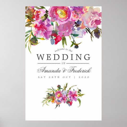 ヴィンテージピンク牡丹の水の色結婚の歓迎 ポスター (正面)