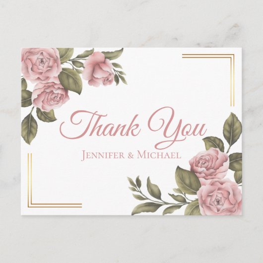 ヴィンテージピンク牡丹エレガントな結婚式ありがとう ポストカード (正面)