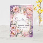 ヴィンテージピンク牡丹オーバル結婚フレーム カード (黄色い花)