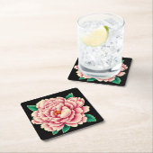 ヴィンテージピンク牡丹花 スクエアペーパーコースター (インサイチュ)
