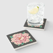 ヴィンテージピンク牡丹花 ストーンコースター (横)