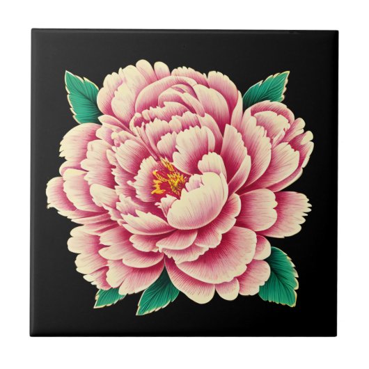 ヴィンテージピンク牡丹花 タイル (正面)