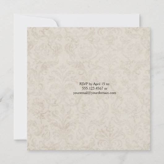 ヴィンテージピンク白い花リボンの羽結婚飾り 招待状 (裏面)