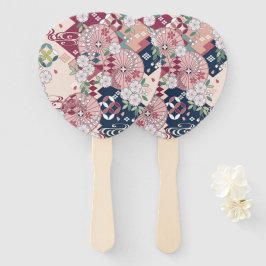 ヴィンテージピンク白日本の着物フローラ花 ハンドファン