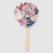 ヴィンテージピンク白日本の着物フローラ花 ハンドファン (正面)
