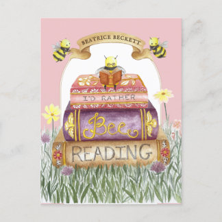 ヴィンテージピンク私はむしろビー読の本好き ポストカード