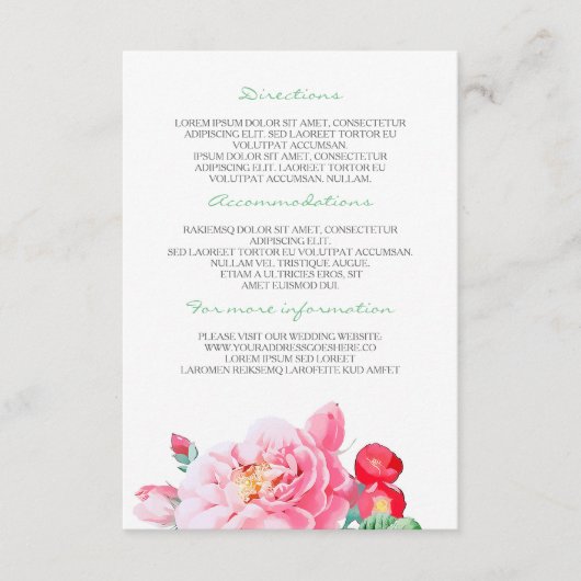 ヴィンテージピンク結婚の花の詳細 – 情報 エンクロージャーカード (正面)