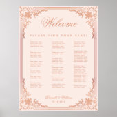 ヴィンテージピンク結婚アルファベット座席表 ポスター (正面)