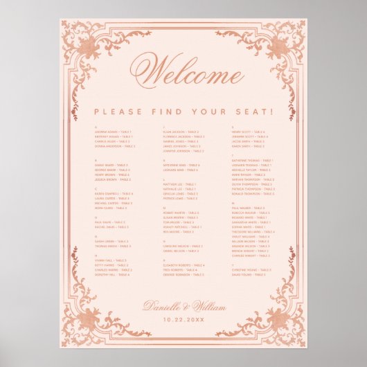 ヴィンテージピンク結婚アルファベット座席表 ポスター (正面)