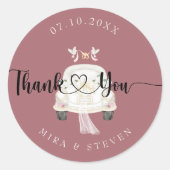 ヴィンテージピンク結婚カー ラウンドシール (正面)