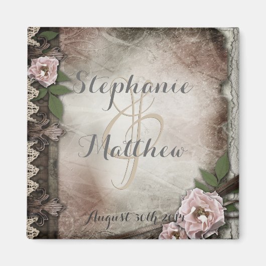 ヴィンテージピンク結婚バラの磁石 マグネット (正面)