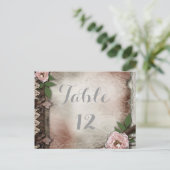 ヴィンテージピンク結婚ローズのテーブル番号カード ポストカード (スタンド正面)