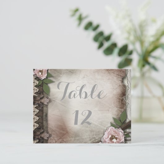 ヴィンテージピンク結婚ローズのテーブル番号カード ポストカード (スタンド正面)
