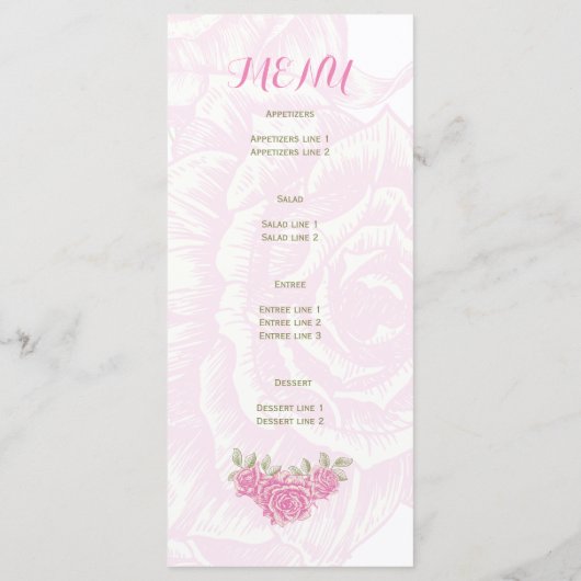 ヴィンテージピンク結婚ローズのメニューカード メニュー (裏面)