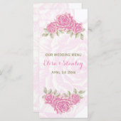 ヴィンテージピンク結婚ローズのメニューカード メニュー (正面/裏面)