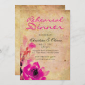 ヴィンテージピンク結婚ローズのリハーサル 招待状 (正面/裏面)