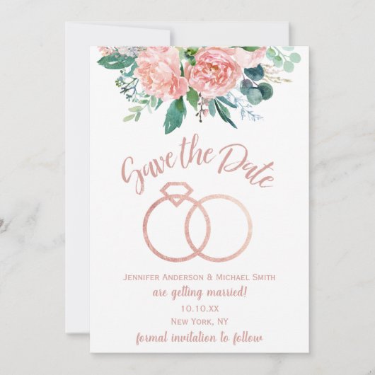 ヴィンテージピンク結婚ローズのリングや輪 セーブザデート (正面)