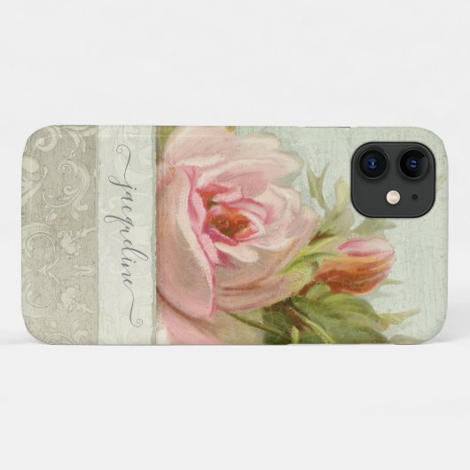 ヴィンテージピンク絵を描グレーバラフローラwパターン Case-Mate iPhoneケース (裏面(横))