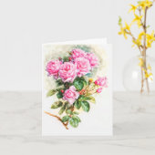 ヴィンテージピンク絵画ローズ復元空白の カード (黄色い花)