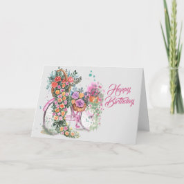 ヴィンテージピンク自転車フローラ誕生日 カード