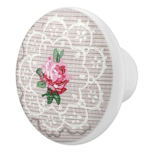 ヴィンテージピンク色のバラとドリーオングレーエレガント セラミックノブ (右)