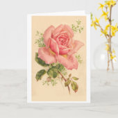 ヴィンテージピンク色のバラに露が立つ カード (黄色い花)