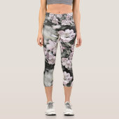 ヴィンテージピンク色の枝 カプリレギンス (正面)