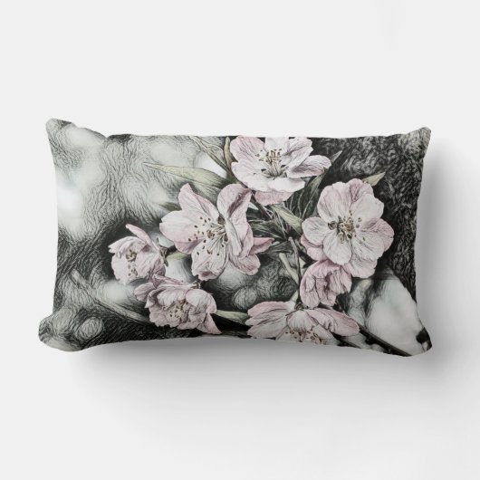 ヴィンテージピンク色の枝 ランバークッション (正面)