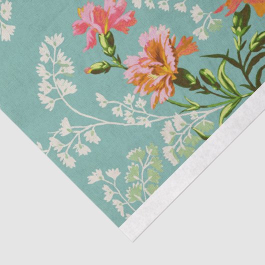 ヴィンテージピンク色の花をティール（緑がかった色）切り 薄葉紙 (詳細)