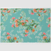 ヴィンテージピンク色の花をティール（緑がかった色）切り 薄葉紙 (正面)