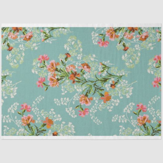 ヴィンテージピンク色の花をティール（緑がかった色）切り 薄葉紙 (正面)