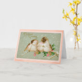 ヴィンテージピンク色の鳥がホリーの枝にクリスマス カード (黄色い花)