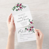 ヴィンテージピンク色マゼンタ色バラ オールインワン招待状 (貼ってはがせる)