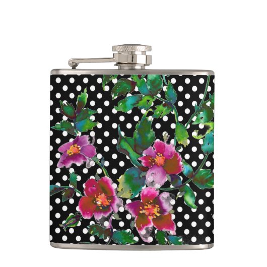 ヴィンテージピンク色マゼンタ色バラ フラスク (正面)