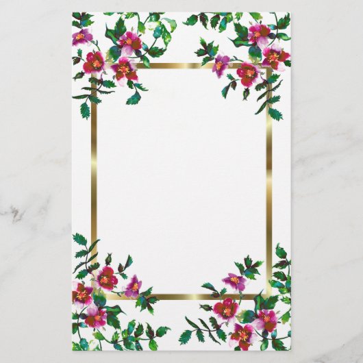 ヴィンテージピンク色マゼンタ色バラ 便箋 (正面)