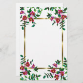 ヴィンテージピンク色マゼンタ色バラ 便箋 (正面/裏面)