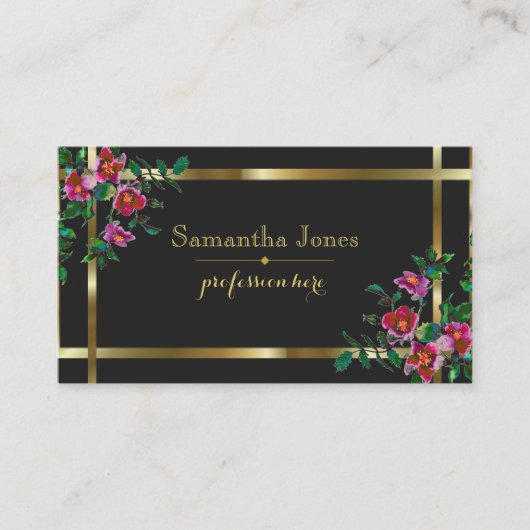 ヴィンテージピンク色マゼンタ色バラ 名刺 (正面)