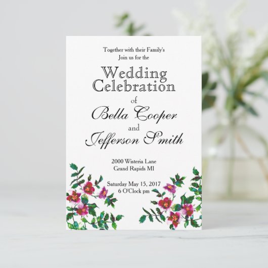 ヴィンテージピンク色マゼンタ色バラ 招待状 (スタンド正面)