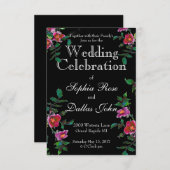 ヴィンテージピンク色マゼンタ色バラ 招待状 (正面/裏面)