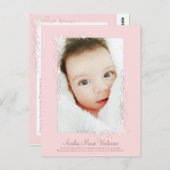 ヴィンテージピンク色誕生発表女の葉書 ポストカード (正面/裏面)