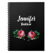 ヴィンテージピンク花名前をカスタムするブラック ノートブック (正面)