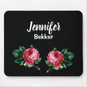 ヴィンテージピンク花名前をカスタムするブラック マウスパッド (正面)
