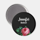 ヴィンテージピンク花名前をカスタムするブラック マグネット (正面/裏面)